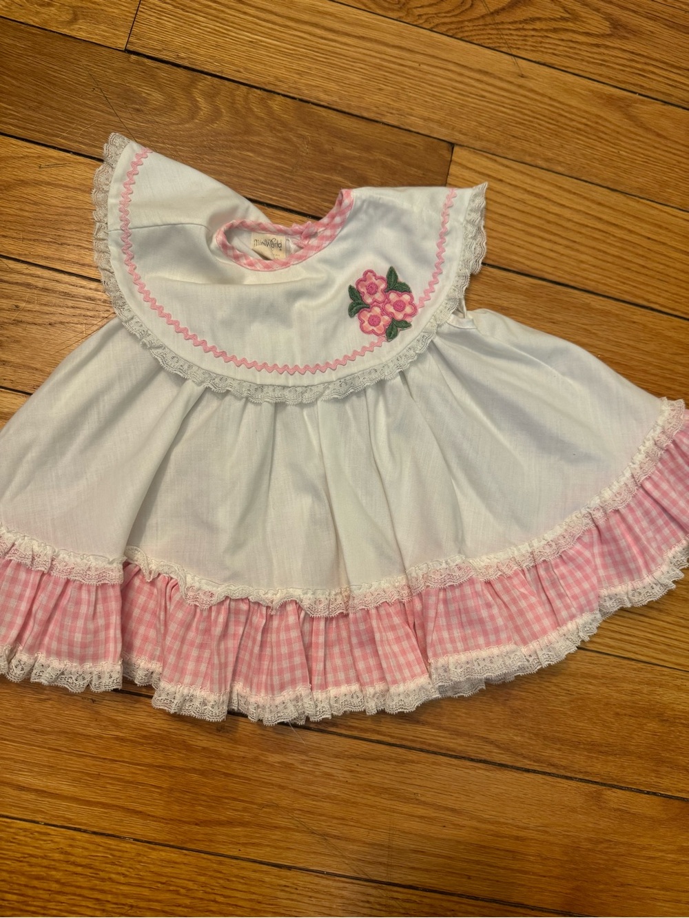 Vintage Miniworld pink and gingham print baby girl 3-6 month dress
